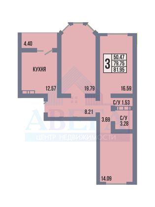 Продажа 3-комнатной квартиры 81,9 м², 14/17 этаж