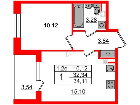 Продажа 1-комнатной квартиры 32,3 м², 3/5 этаж