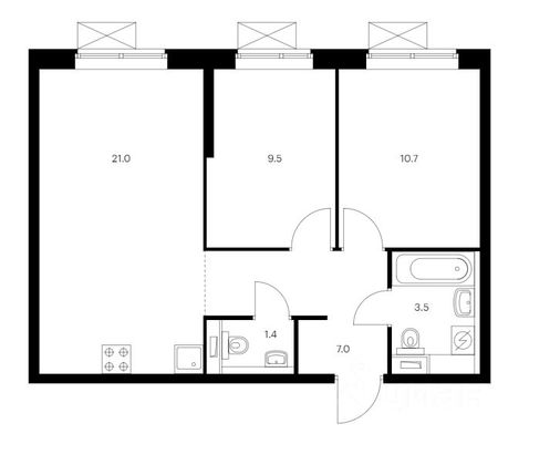 Продажа 2-комнатной квартиры 53,1 м², 17/21 этаж