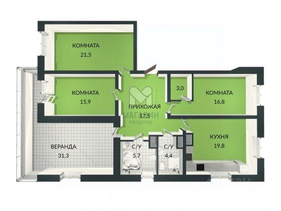 Продажа 3-комнатной квартиры 135,2 м², 2/23 этаж