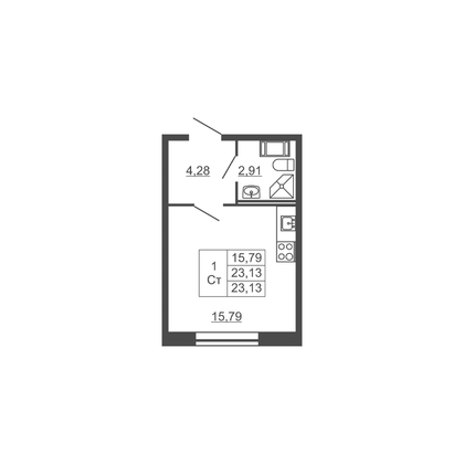 Продажа 1-комнатной квартиры 23,1 м², 1/5 этаж