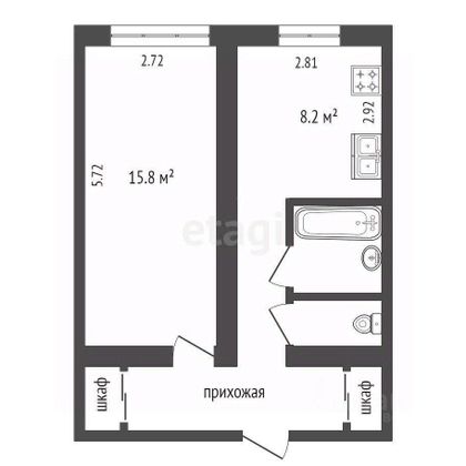 Продажа 1-комнатной квартиры 38,6 м², 1/2 этаж