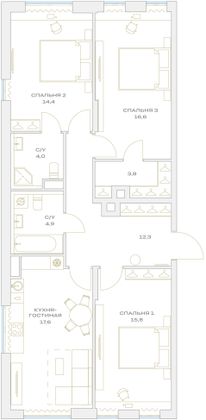 Продажа 3-комнатной квартиры 89,4 м², 2/23 этаж