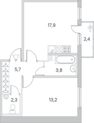 Продажа 1-комнатной квартиры 43,6 м², 1/4 этаж