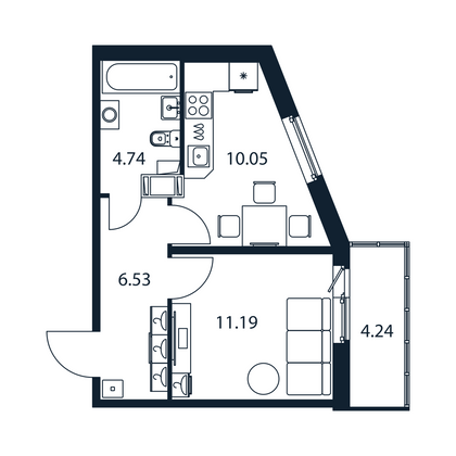 Продажа 1-комнатной квартиры 33,8 м², 2/12 этаж