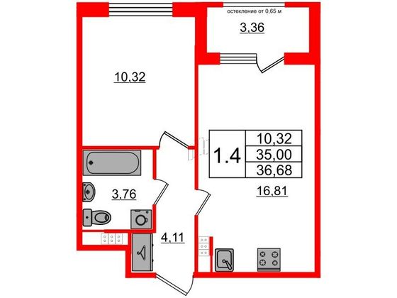 Продажа 1-комнатной квартиры 35 м², 4/4 этаж
