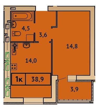 Продажа 1-комнатной квартиры 38,9 м², 3/9 этаж