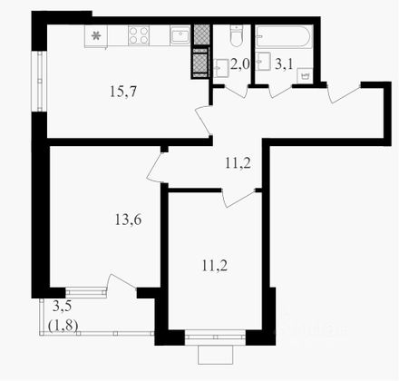 Продажа 2-комнатной квартиры 60 м², 2/25 этаж