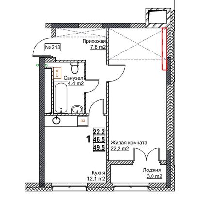 Продажа 1-комнатной квартиры 49,5 м², 10/24 этаж