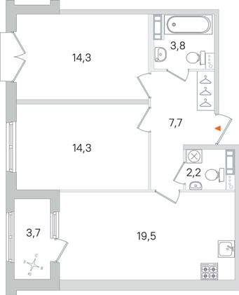 Продажа 2-комнатной квартиры 63,7 м², 2/4 этаж
