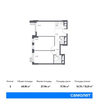 86,2 м², 3-комн. квартира, 16/20 этаж