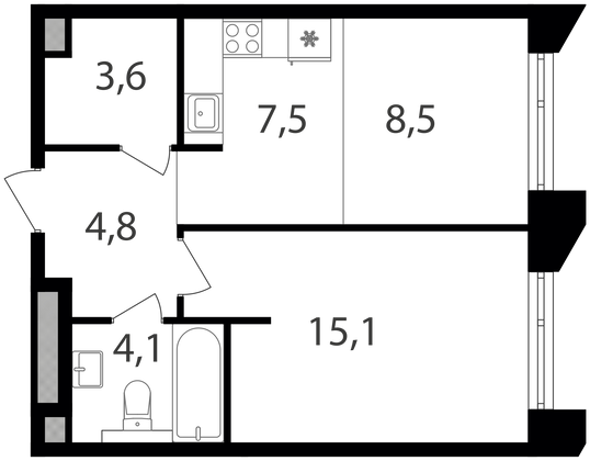 Продажа 1-комнатной квартиры 43,6 м², 4/17 этаж