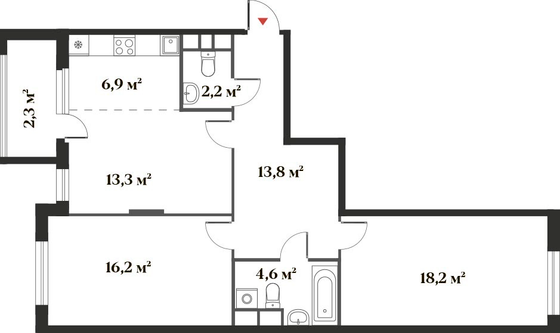 77,5 м², 3-комн. квартира, 2/6 этаж
