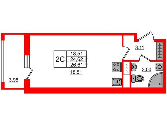 Продажа квартиры-студии 24,6 м², 13/23 этаж