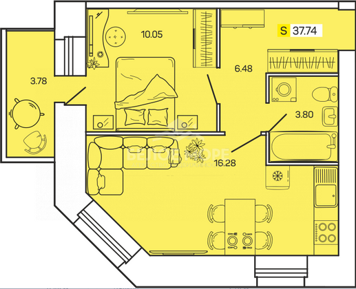 Продажа 2-комнатной квартиры 37,7 м², 10/20 этаж