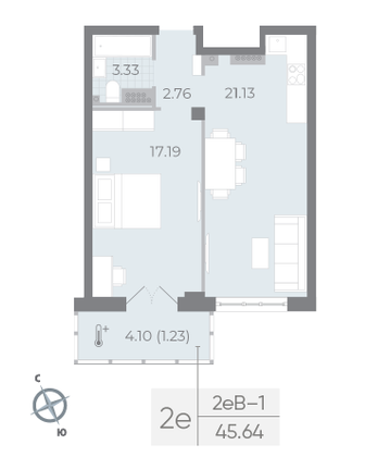 Продажа 1-комнатной квартиры 45,6 м², 5/8 этаж