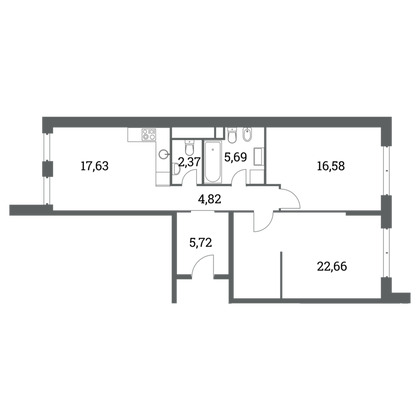 75,5 м², 3-комн. квартира, 10/14 этаж