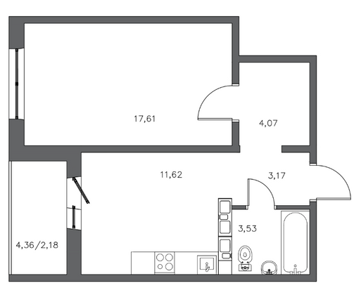 Продажа 1-комнатной квартиры 43,5 м², 10/20 этаж