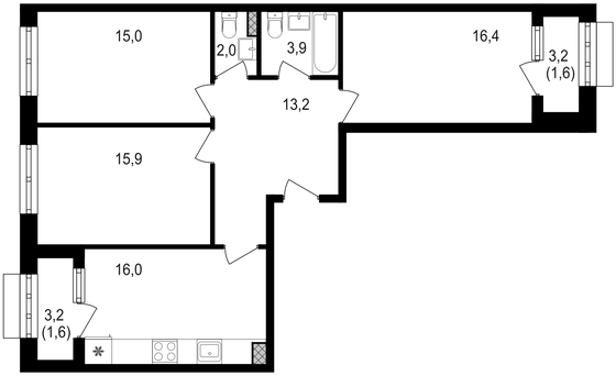 85,6 м², 3-комн. квартира, 12/15 этаж