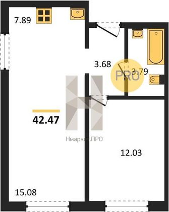 Продажа 2-комнатной квартиры 42,5 м², 1/17 этаж