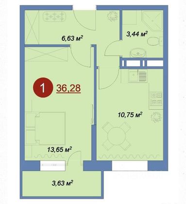 Продажа 1-комнатной квартиры 36 м², 16/17 этаж