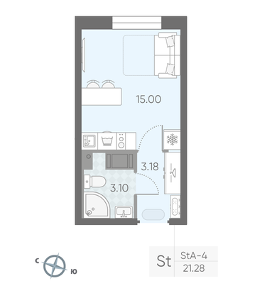 Продажа квартиры-студии 21,3 м², 13/25 этаж