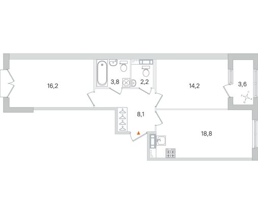Продажа 2-комнатной квартиры 65,1 м², 3/4 этаж