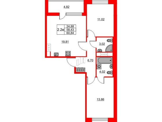 Продажа 2-комнатной квартиры 58,4 м², 3/12 этаж