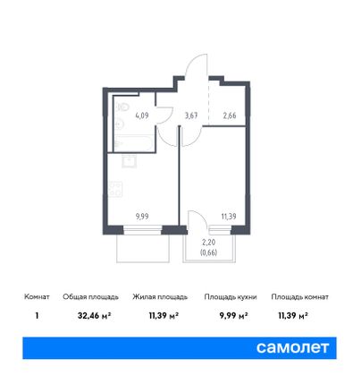 32,5 м², 1-комн. квартира, 12/15 этаж