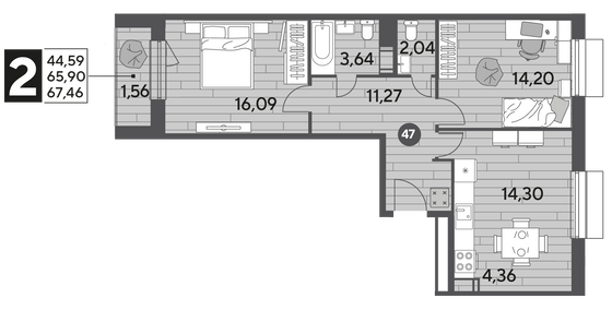 Продажа 2-комнатной квартиры 67,5 м², 2/9 этаж