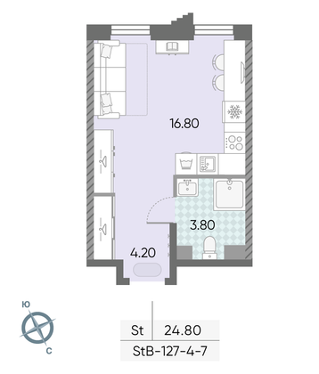 Продажа квартиры-студии 24,8 м², 7/58 этаж