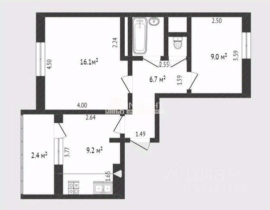 Продажа 2-комнатной квартиры 48,2 м², 3/9 этаж