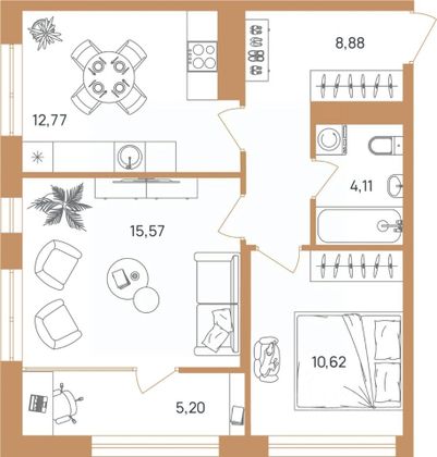 Продажа 2-комнатной квартиры 57,2 м², 9/16 этаж