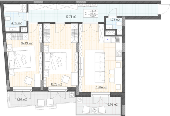 Продажа 2-комнатной квартиры 96,9 м², 2/5 этаж