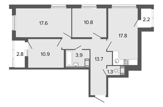 76 м², 4-комн. квартира, 9/24 этаж