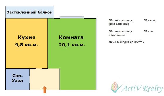 Продажа 1-комнатной квартиры 35 м², 5/12 этаж