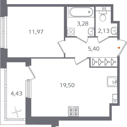 Продажа 1-комнатной квартиры 44,5 м², 3/17 этаж