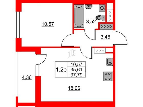 Продажа 1-комнатной квартиры 35,6 м², 15/23 этаж