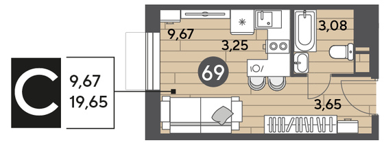 Продажа квартиры-студии 19,6 м², 2/10 этаж