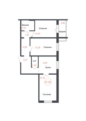 Продажа 2-комнатной квартиры 61,5 м², 10 этаж