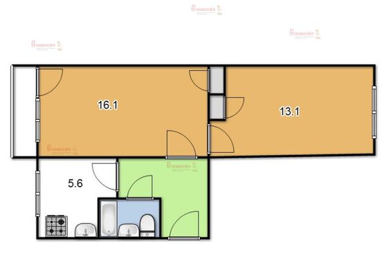 Продажа 2-комнатной квартиры 44,1 м², 5/5 этаж