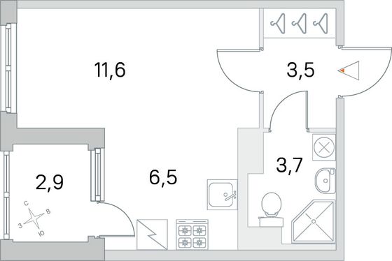 Продажа квартиры-студии 26,8 м², 4/5 этаж