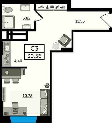 30,6 м², студия, 5/24 этаж