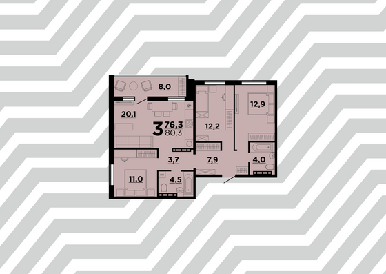 Продажа 3-комнатной квартиры 80,3 м², 1/10 этаж