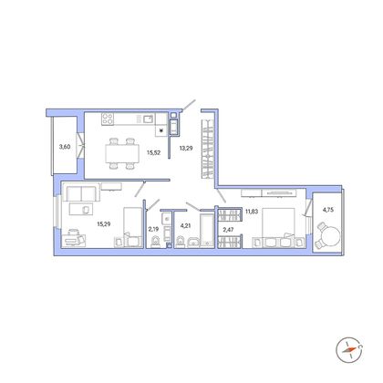 Продажа 2-комнатной квартиры 69 м², 5/9 этаж
