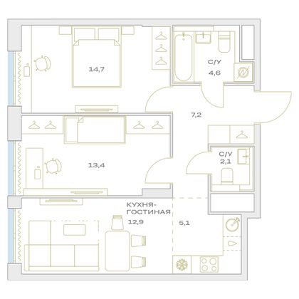 Продажа 3-комнатной квартиры 60 м², 17/23 этаж