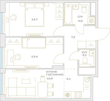 Продажа 3-комнатной квартиры 60 м², 17/23 этаж