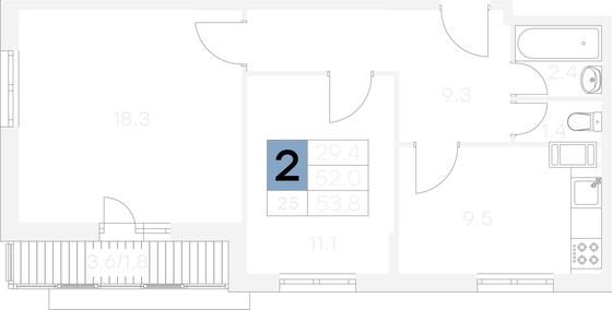 Продажа 2-комнатной квартиры 53,8 м², 5/9 этаж