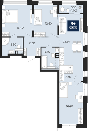 92,8 м², 3-комн. квартира, 2/25 этаж