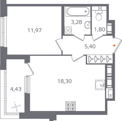 Продажа 1-комнатной квартиры 43 м², 16/17 этаж